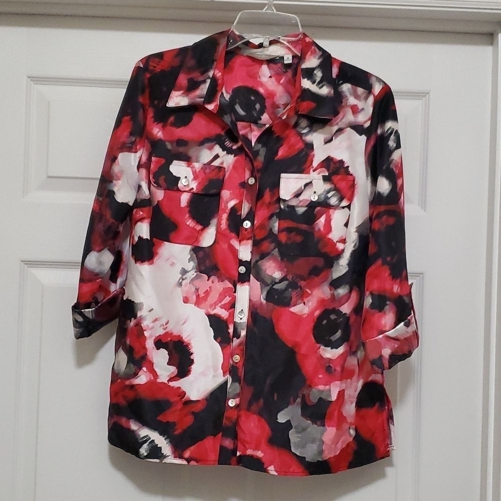 Coral Bay red multi color long sleeve blouse